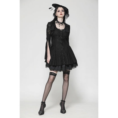 Dark in Love Luca Black Hollow Lace Gemstone Button Adjustable Waist Dress