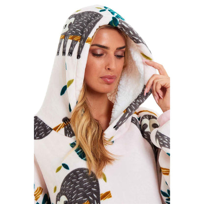 Giant Cozy Sloth Hooded Blanket Ultra Soft Sherpa Fur Plush Flannel Fleece Oversized Hoodie Sweatshirt for Adults and Kids Premium Loungewear by Daisy Dreamer