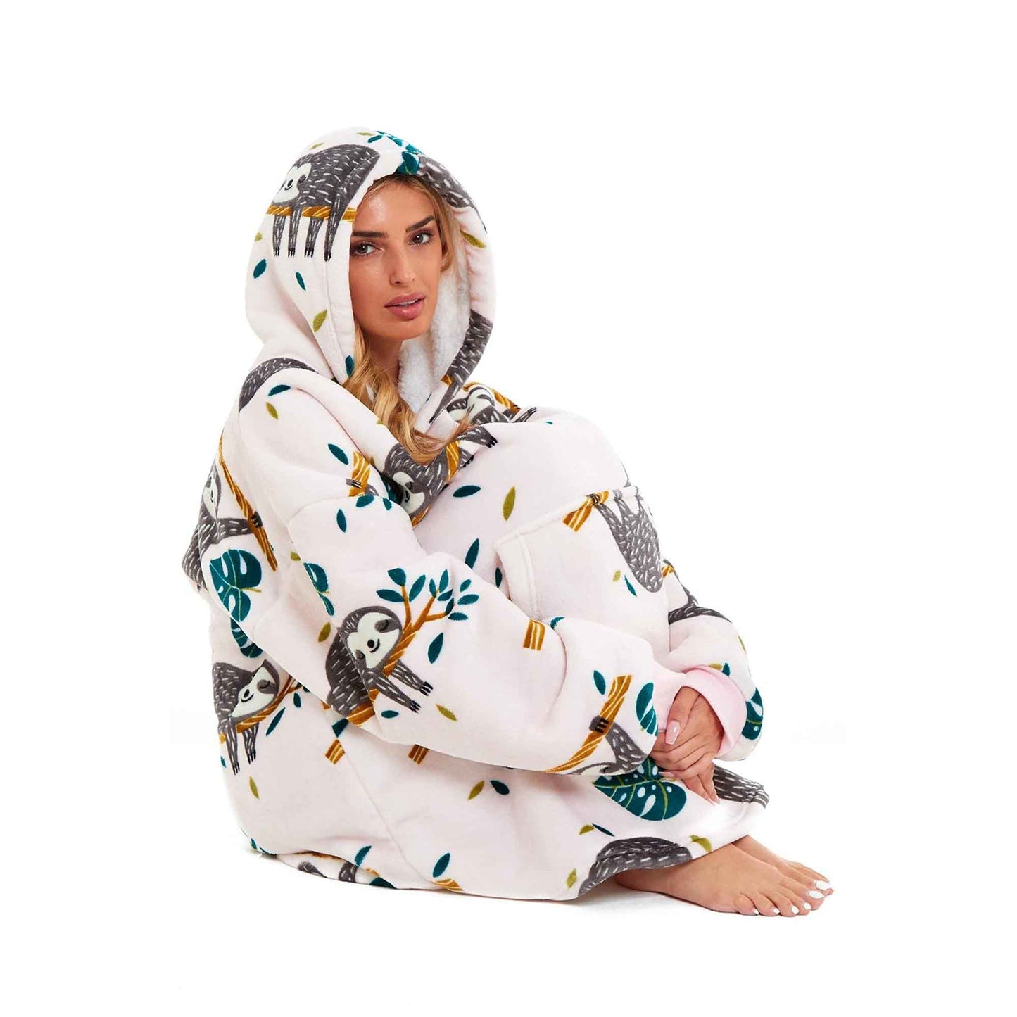 Giant Cozy Sloth Hooded Blanket Ultra Soft Sherpa Fur Plush Flannel Fleece Oversized Hoodie Sweatshirt for Adults and Kids Premium Loungewear by Daisy Dreamer