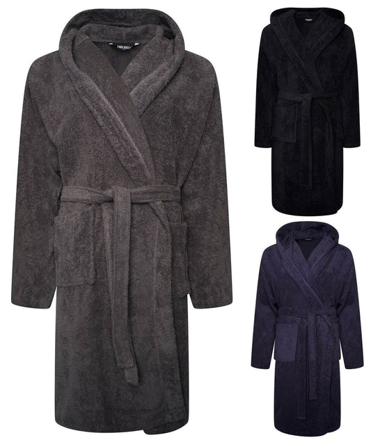 Hooded Mens Bathrobe Super Soft Terry Towelling Ultra Absorbing Flannel Black Navy Charcoal Long Pile Ideal for Shower Spa Home Gym Hotel by Toro Rocco