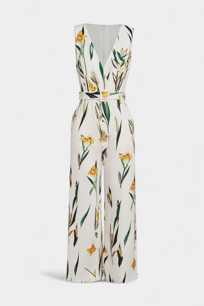 Slara Vacation Jumpsuit with Deep V-Neckline and Adjustable Belt
