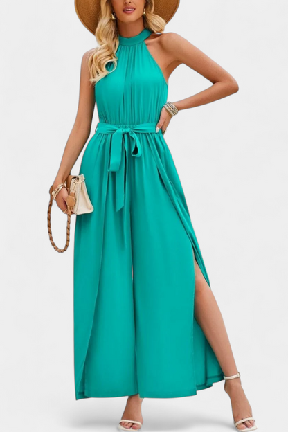 Nyree Asymmetric Jumpsuit with Cut-Out and Tie Sleeve