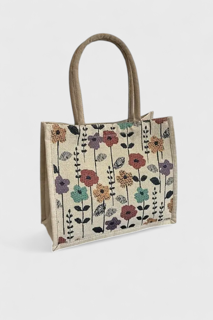 Taila Jute Bag with Floral Print and Eco-Friendly Design