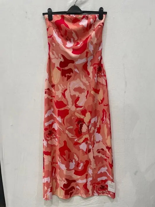 Pretty Lavish - 12- Pink Mélange Printed Heather Bandeau Maxi Dress Size: 12