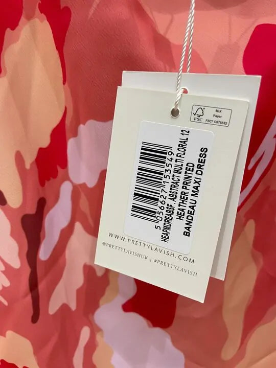 Pretty Lavish - 12- Pink Mélange Printed Heather Bandeau Maxi Dress Size: 12