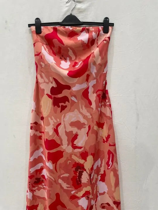 Pretty Lavish - 12- Pink Mélange Printed Heather Bandeau Maxi Dress Size: 12