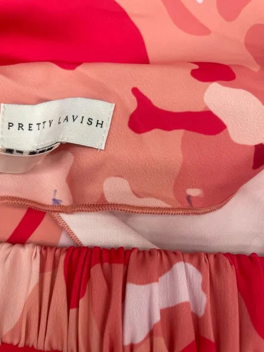 Pretty Lavish - 14- Pink Mélange Printed Heather Bandeau Maxi Dress Size: 14