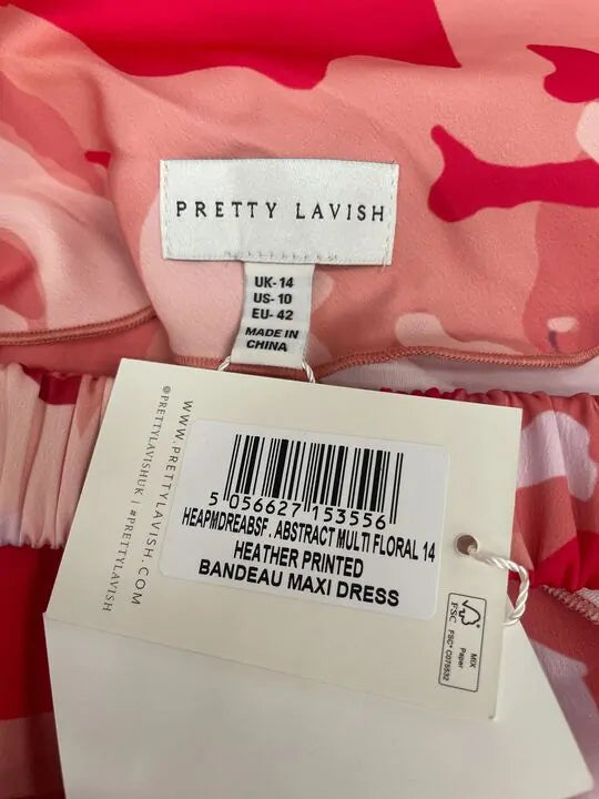 Pretty Lavish - 14- Pink Mélange Printed Heather Bandeau Maxi Dress Size: 14