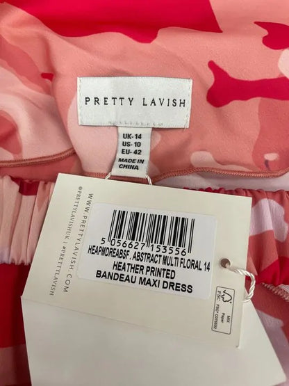 Pretty Lavish - 14- Pink Mélange Printed Heather Bandeau Maxi Dress Size: 14