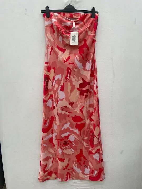 Pretty Lavish - 14- Pink Mélange Printed Heather Bandeau Maxi Dress Size: 14