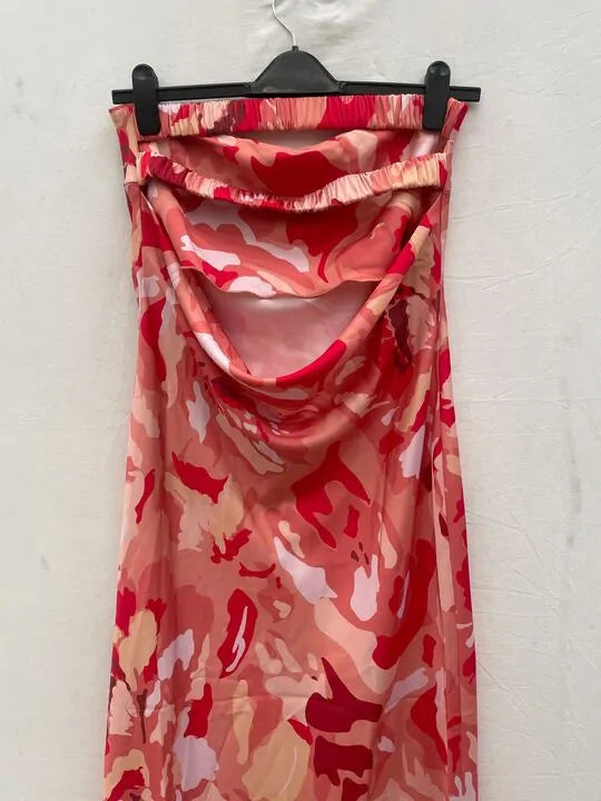 Pretty Lavish - 14- Pink Mélange Printed Heather Bandeau Maxi Dress Size: 14