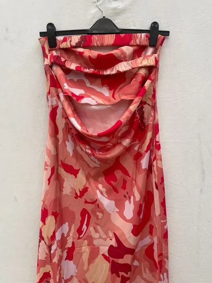 Pretty Lavish - 14- Pink Mélange Printed Heather Bandeau Maxi Dress Size: 14