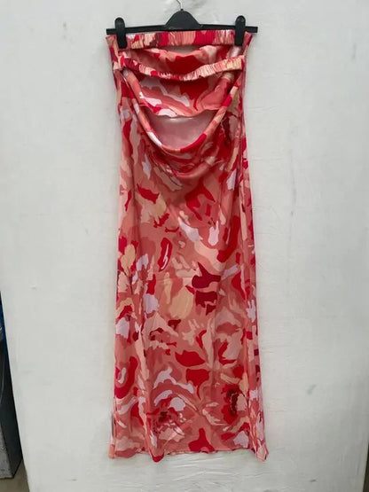 Pretty Lavish - 14- Pink Mélange Printed Heather Bandeau Maxi Dress Size: 14