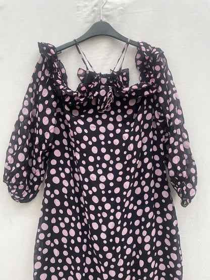 Ro & Zo - Arianna Pink Polka Dot Cosarge High Low Dress Size: 16