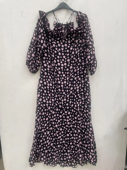 Ro & Zo - Arianna Pink Polka Dot Cosarge High Low Dress Size: 16
