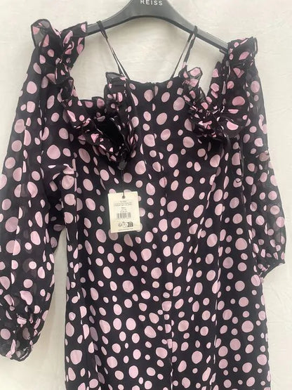 Ro & Zo - Arianna Pink Polka Dot Cosarge High Low Dress Size: 16
