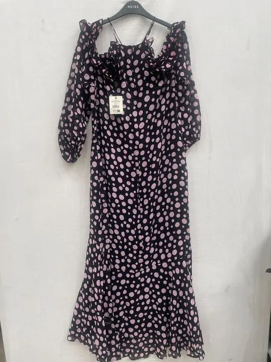 Ro & Zo - Arianna Pink Polka Dot Cosarge High Low Dress Size: 16