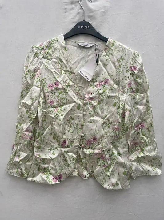 & Other Stories-8-white Printed Structured Blouse Size: Uk 8
