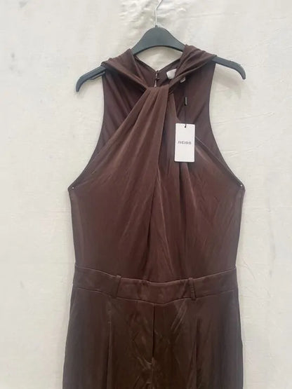 Reiss - Brown Halterneck Wide Leg Jumpsuit Size: Uk 4