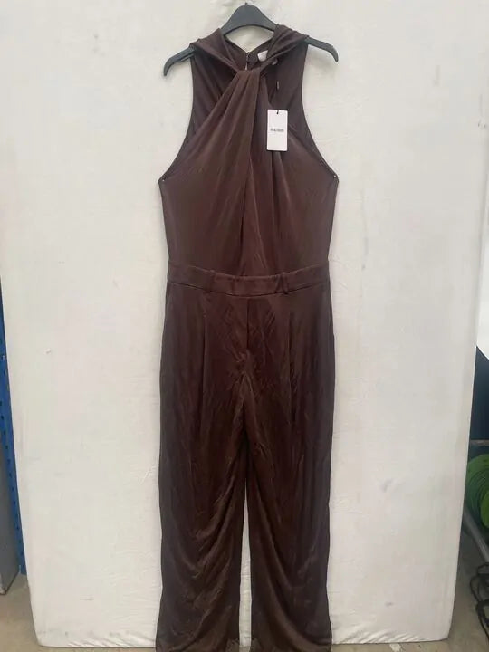 Reiss - Brown Halterneck Wide Leg Jumpsuit Size: Uk 4