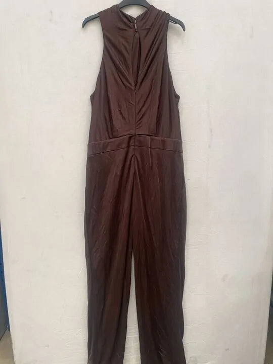 Reiss - Brown Halterneck Wide Leg Jumpsuit Size: Uk 4