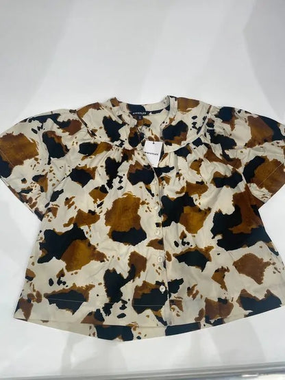 Whistles - Brown Izzy Animal Print Trapeze Cotton Top Size: Uk 8
