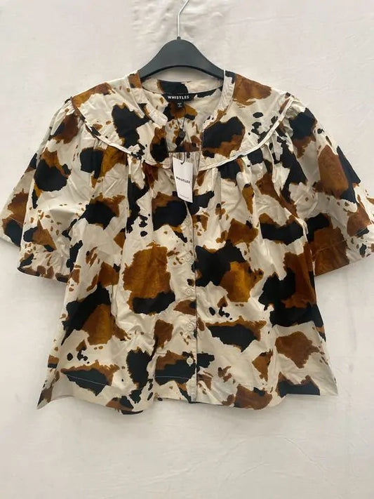 Whistles - Brown Izzy Animal Print Trapeze Cotton Top Size: Uk 8