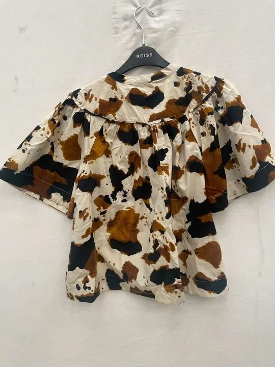 Whistles - Brown Izzy Animal Print Trapeze Cotton Top Size: Uk 8