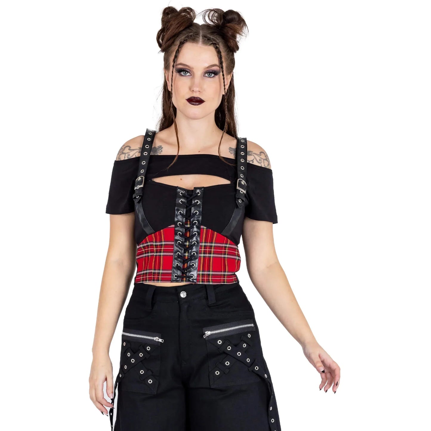 Vixxsin Black and Red Tartan Khloe Top
