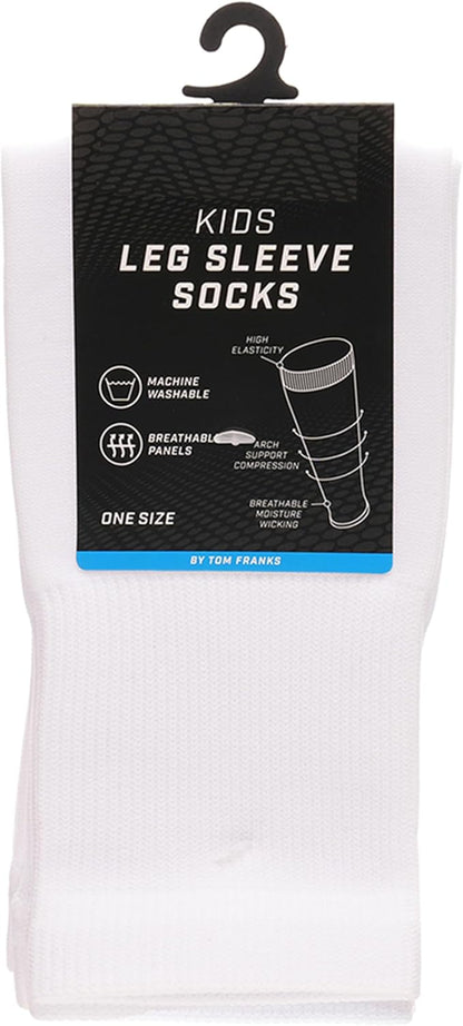 Kids Leg Sleeve Socks White Fits Over Calf Shin Pads Compression Sleeves for Football Training Running by Sock Stack
