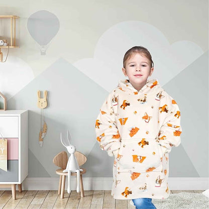 Kids Oversized Hooded Blanket Sweatshirt Ultra Soft Sherpa Fur Flannel Fleece Hoodie for Ages 8-15 with Fun Dog Print by Daisy Dreamer