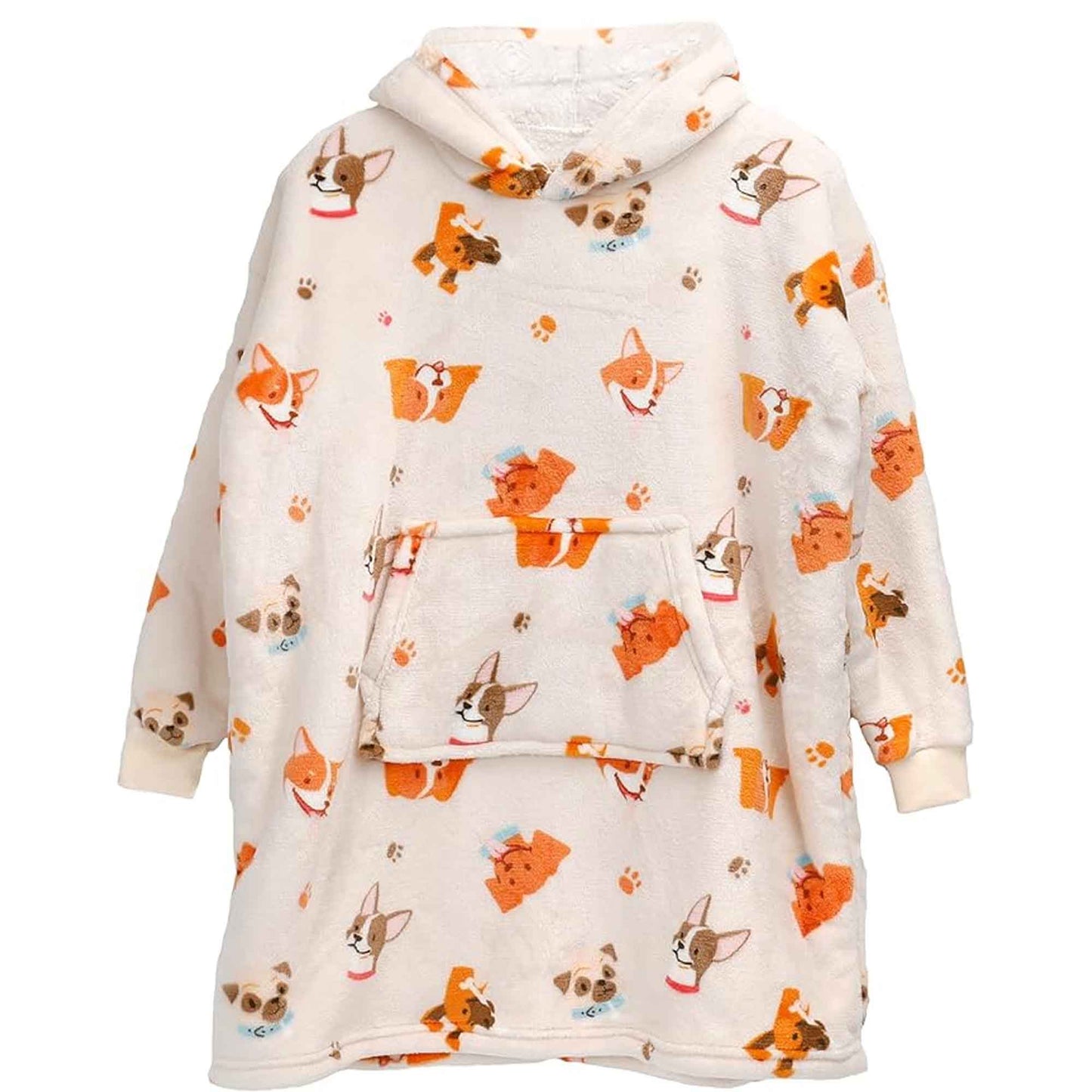 Kids Oversized Hooded Blanket Sweatshirt Ultra Soft Sherpa Fur Flannel Fleece Hoodie for Ages 8-15 with Fun Dog Print by Daisy Dreamer