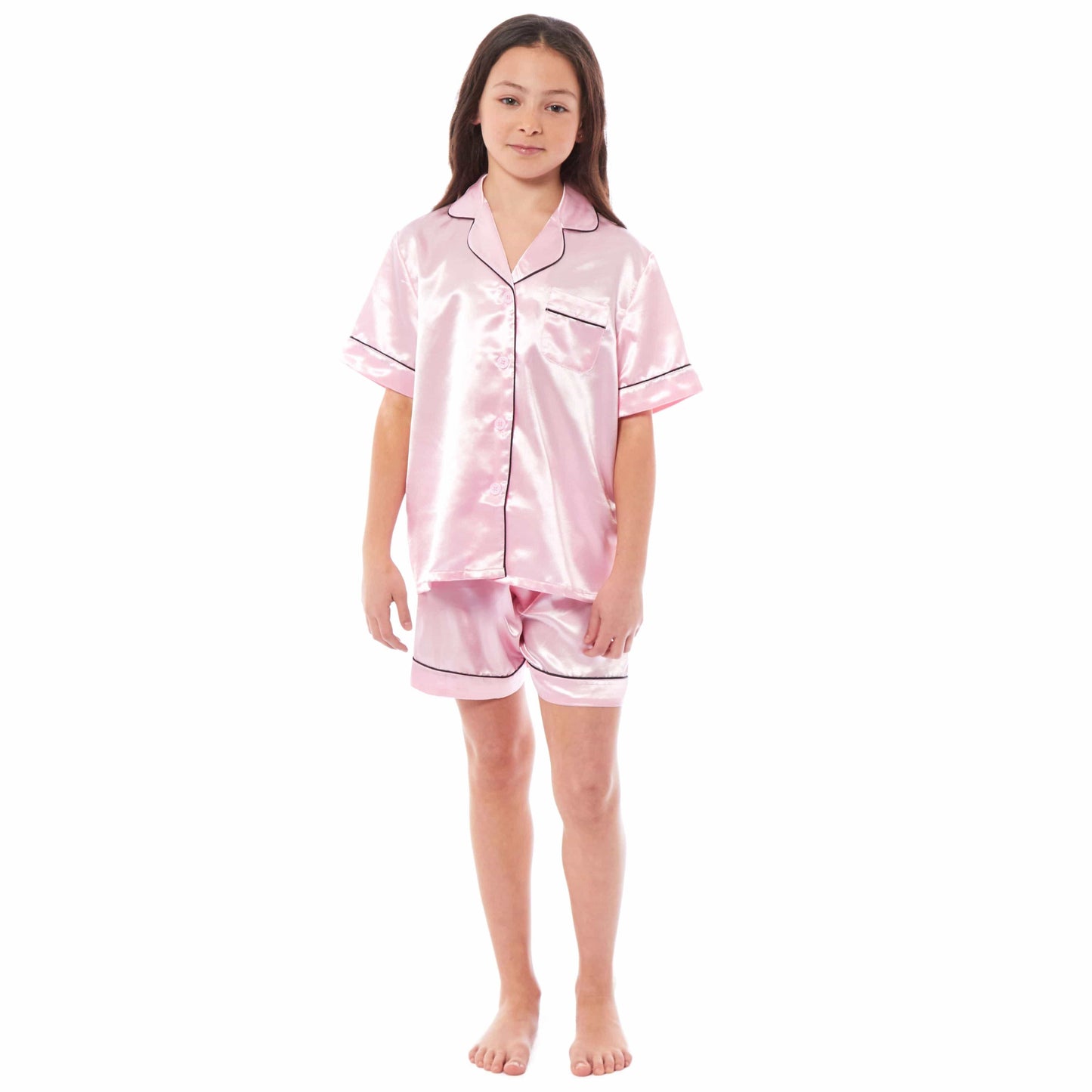 Kids Satin Silk Pyjama Set for Girls with Button-Down Shirt and Loose-Fitting Pants Comfortable Loungewear in Black Pink Grey Ages 5-14 by Daisy Dreamer