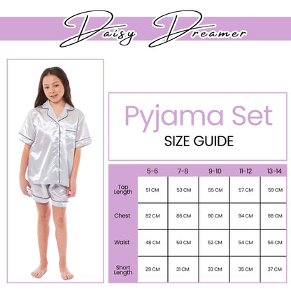 Kids Satin Silk Pyjama Set for Girls with Button-Down Shirt and Loose-Fitting Pants Comfortable Loungewear in Black Pink Grey Ages 5-14 by Daisy Dreamer