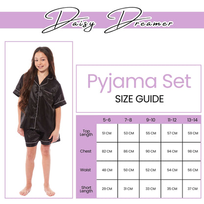 Kids Satin Silk Pyjama Set for Girls with Button-Down Shirt and Loose-Fitting Pants Comfortable Loungewear in Black Pink Grey Ages 5-14 by Daisy Dreamer