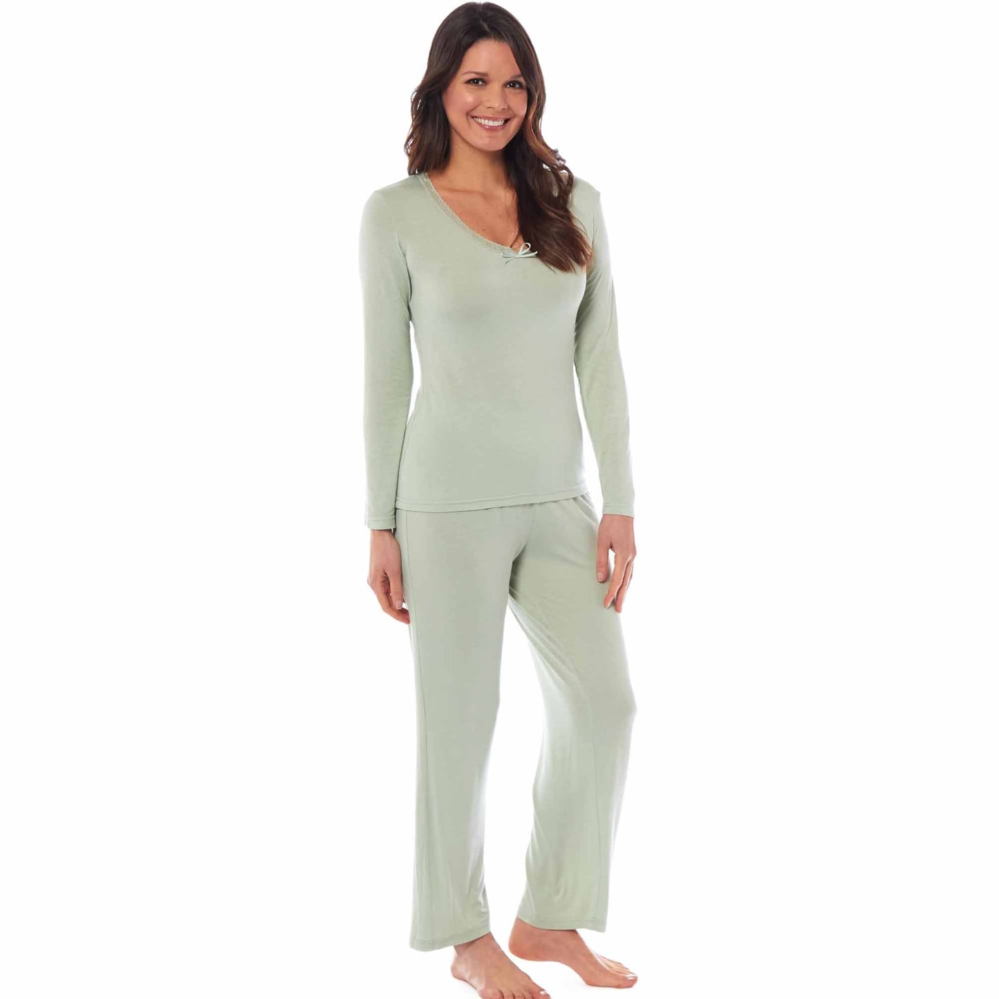 Ladies Ultra Soft Long Sleeve Pyjama Set Stretch Fit Black Green, Cozy All Seasons Loungewear, Viscose Spandex Women's Nightwear UK Sizes 8-22 by Daisy Dreamer