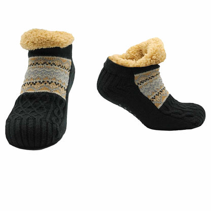 Luxurious Nordic Fluffy Sherpa Lined Slipper Socks for Men and Women Warm Non-Slip Indoor Winter House Shoes Fair Isle Black Navy Grey UK 4-7 8-12 by Sock Stack