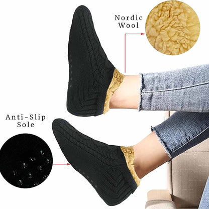 Luxurious Nordic Fluffy Sherpa Lined Slipper Socks for Men and Women Warm Non-Slip Indoor Winter House Shoes Fair Isle Black Navy Grey UK 4-7 8-12 by Sock Stack