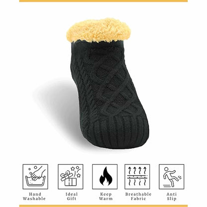 Luxurious Nordic Fluffy Sherpa Lined Slipper Socks for Men and Women Warm Non-Slip Indoor Winter House Shoes Fair Isle Black Navy Grey UK 4-7 8-12 by Sock Stack