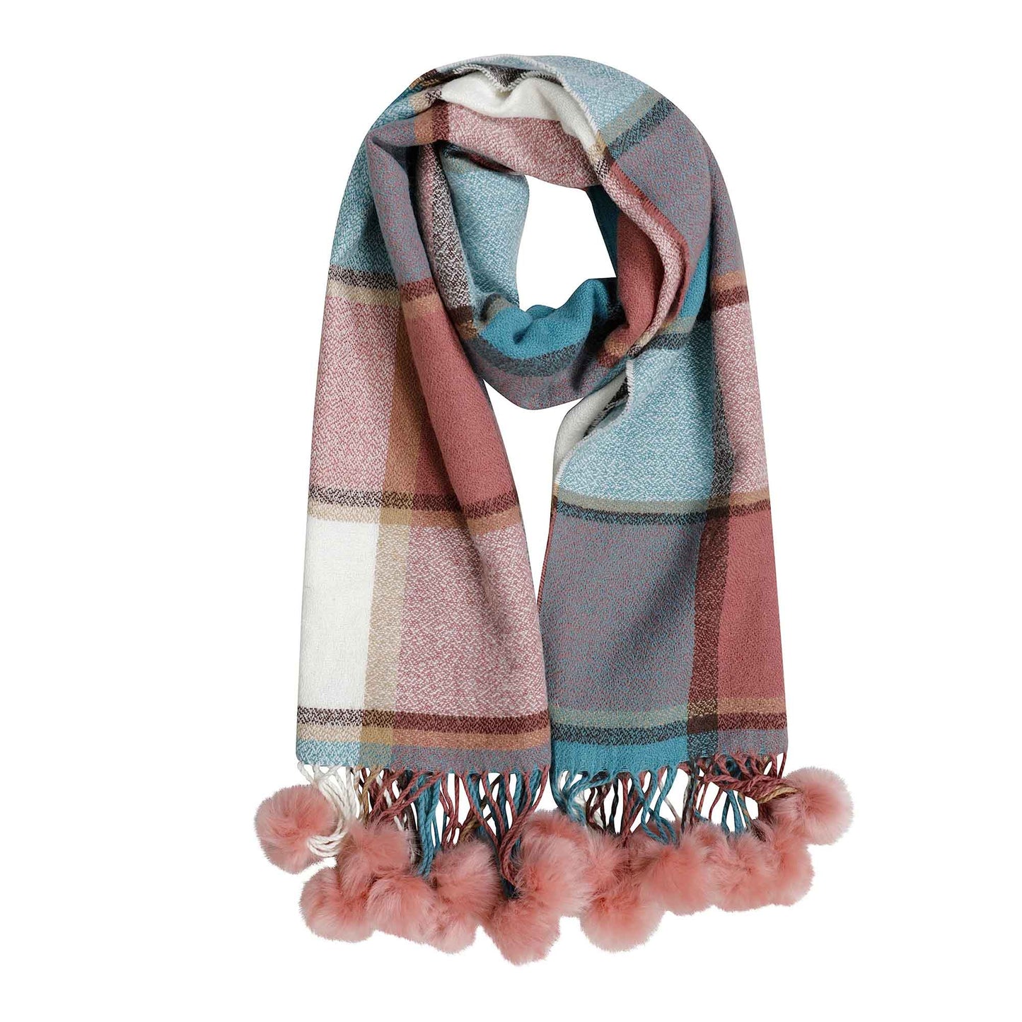 Luxurious Women's Oversized Soft Touch Scarf Blanket with Pom Poms Red and Pink Check Shawl Wrap Warm Winter Fashion 100 Acrylic by Sock Stack
