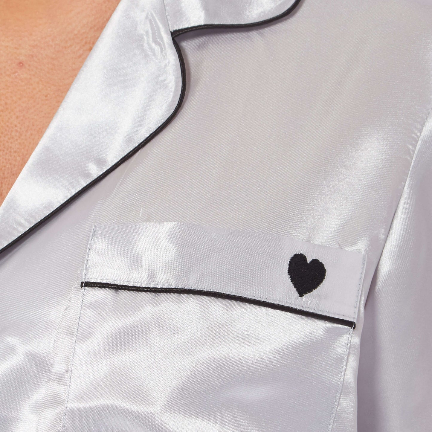 Luxurious Women's Satin Silk Long Sleeve Pyjama Set Cozy Loungewear Nightwear with Dress Shirt Collar and Loose-Fitting Pants in Black Pink Grey by Daisy Dreamer