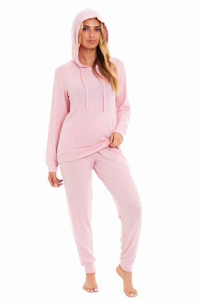 Luxurious Womens Pink Grey Cosy Hooded Pyjama Set Soft Comfortable Stretchable Loungewear Long Sleeve Hoodie and Pants Ideal Gift Daisy Dreamer