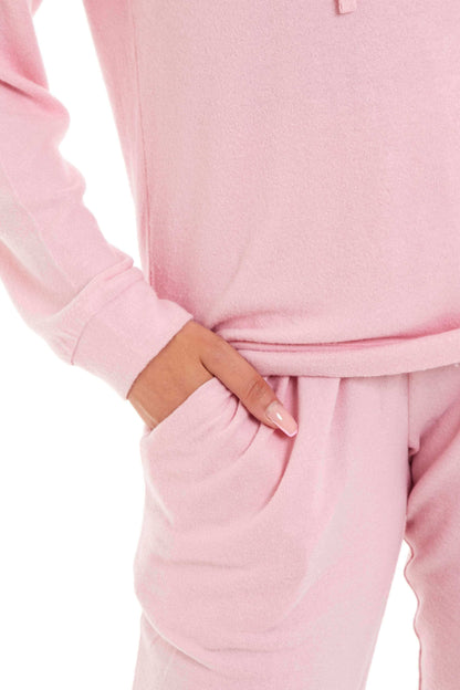 Luxurious Womens Pink Grey Cosy Hooded Pyjama Set Soft Comfortable Stretchable Loungewear Long Sleeve Hoodie and Pants Ideal Gift Daisy Dreamer
