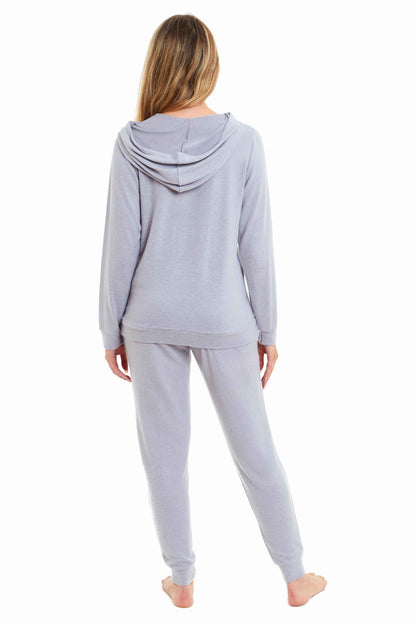 Luxurious Womens Pink Grey Cosy Hooded Pyjama Set Soft Comfortable Stretchable Loungewear Long Sleeve Hoodie and Pants Ideal Gift Daisy Dreamer