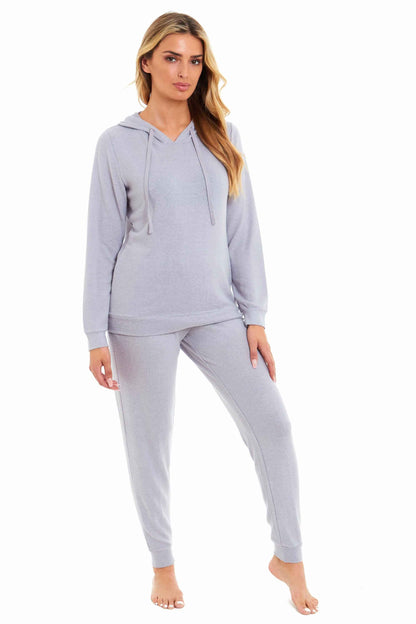Luxurious Womens Pink Grey Cosy Hooded Pyjama Set Soft Comfortable Stretchable Loungewear Long Sleeve Hoodie and Pants Ideal Gift Daisy Dreamer