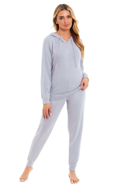 Luxurious Womens Pink Grey Cosy Hooded Pyjama Set Soft Comfortable Stretchable Loungewear Long Sleeve Hoodie and Pants Ideal Gift Daisy Dreamer