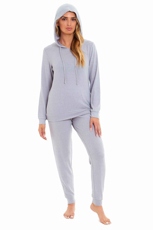 Luxurious Womens Pink Grey Cosy Hooded Pyjama Set Soft Comfortable Stretchable Loungewear Long Sleeve Hoodie and Pants Ideal Gift Daisy Dreamer