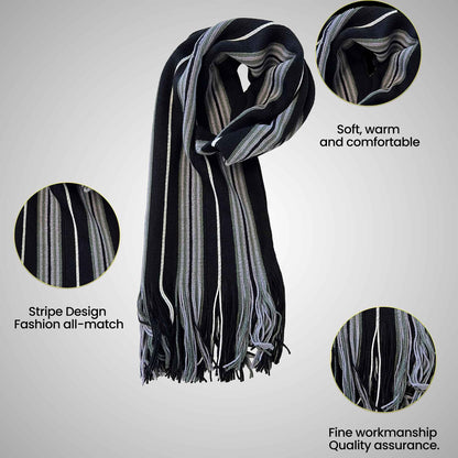 Luxury Men's Woven Stripe Design Long Scarf Warm Soft Acrylic Winter Fashion Accessory for Formal and Casual Wear Hypoallergenic by Sock Stack