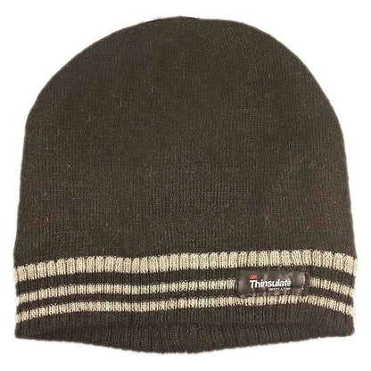 Men's 3M Thinsulate Insulated Fleece Lined Knitted Beanie Hat with Striped Design for Skiing Hiking Camping by Sock Stack