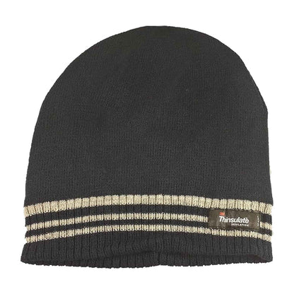 Men's 3M Thinsulate Insulated Fleece Lined Knitted Beanie Hat with Striped Design for Skiing Hiking Camping by Sock Stack